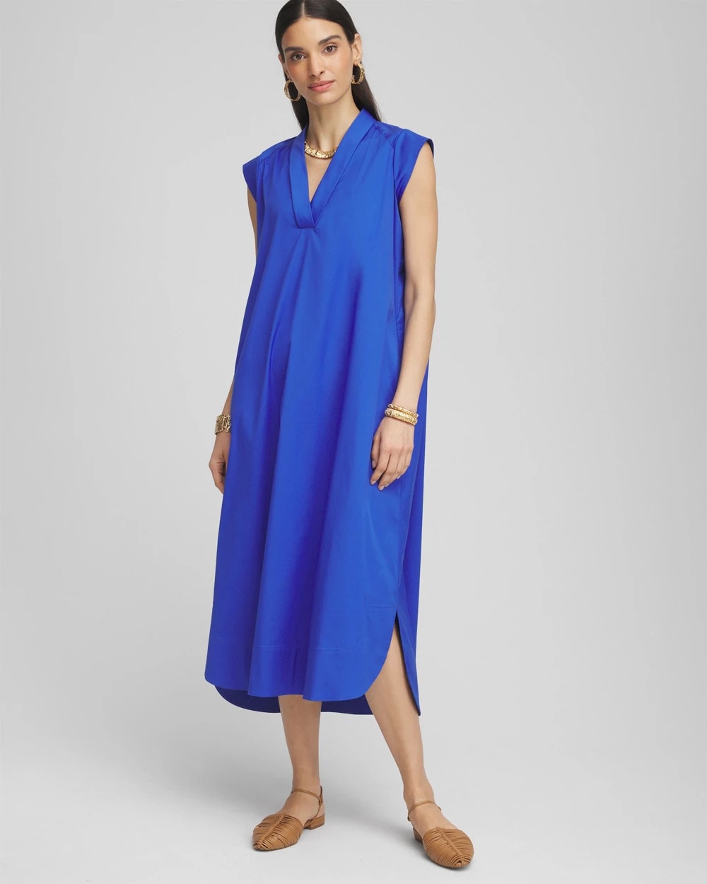 Chico's Discount Rich Cobalt Petite Popover Poplin Maxi Dress