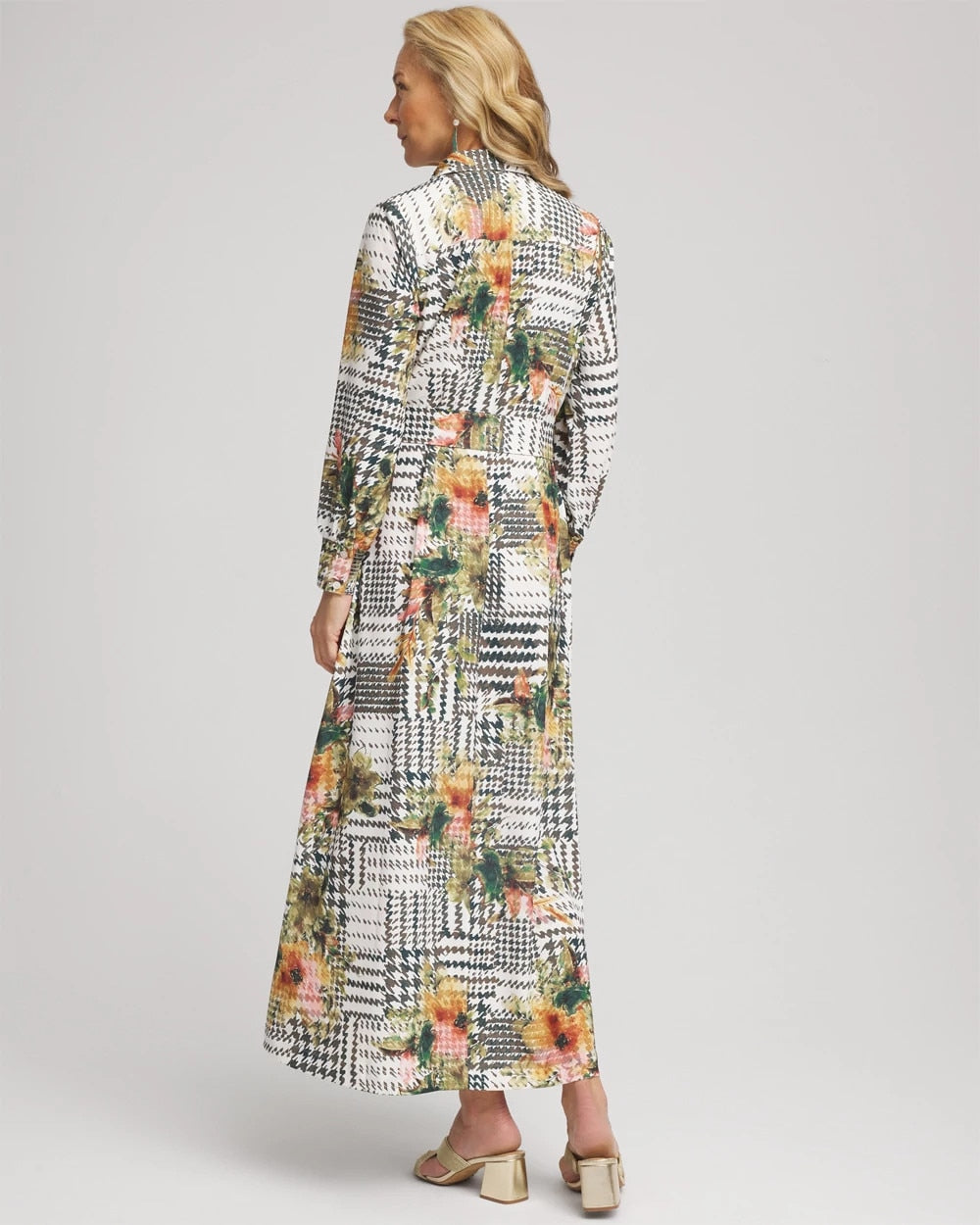 Chico's Outlet Ecru Artisanal Floral Print  Maxi Shirtdress