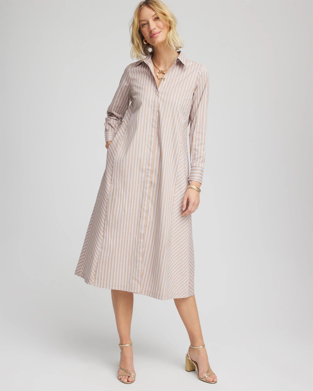 Chico's On Sale Vanilla Chai Vanilla Chai Striped Shirtdress