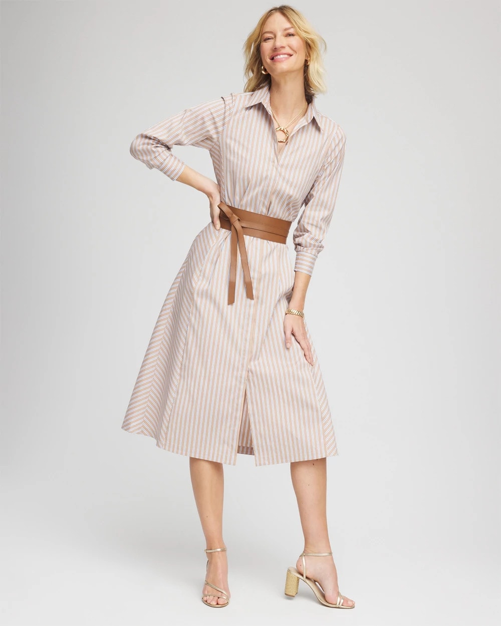 Chico's On Sale Vanilla Chai Vanilla Chai Striped Shirtdress