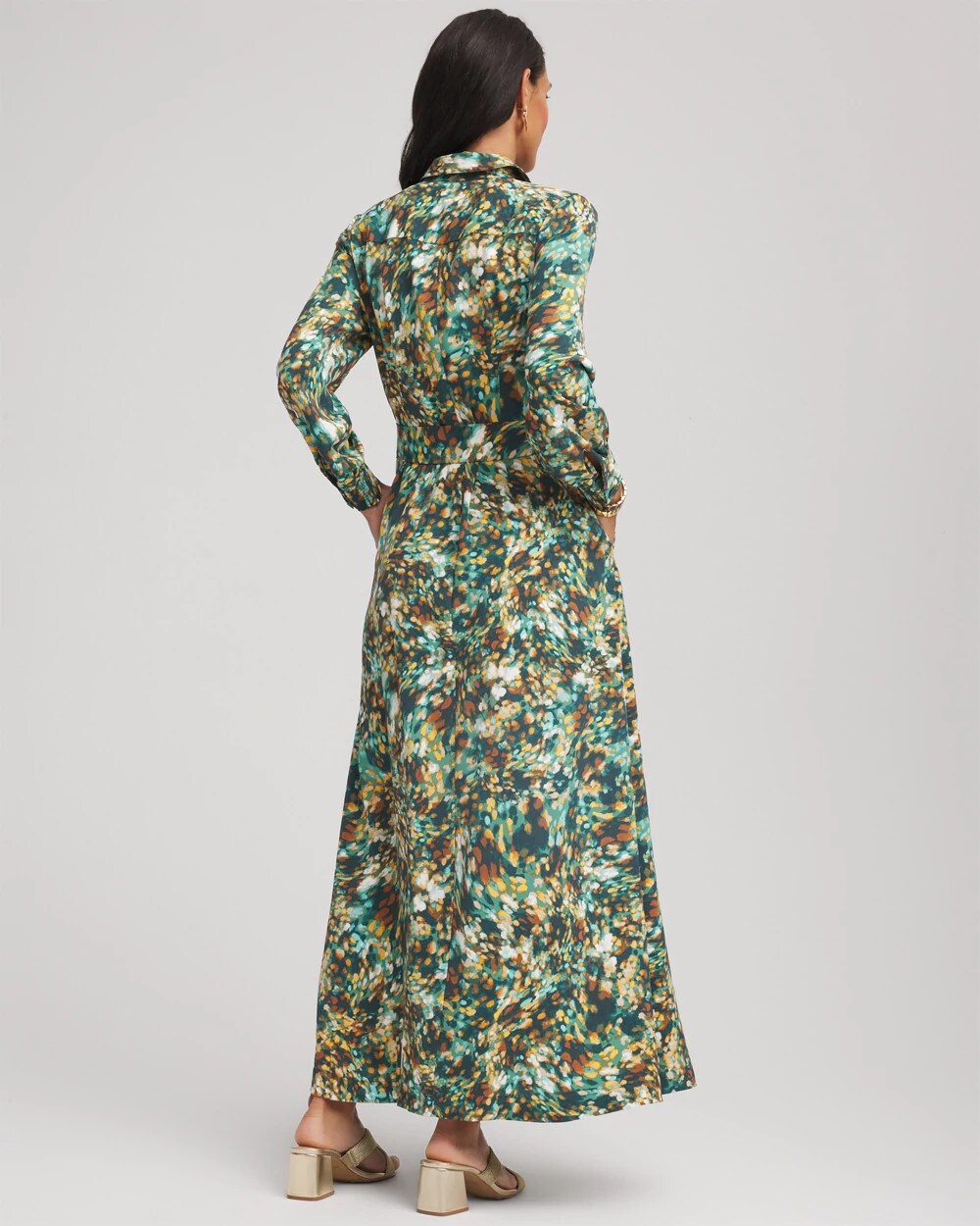 Chico's For Sale Darkest Spruce Printed Long-Sleeved Shirtdress