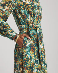 Chico's For Sale Darkest Spruce Printed Long-Sleeved Shirtdress