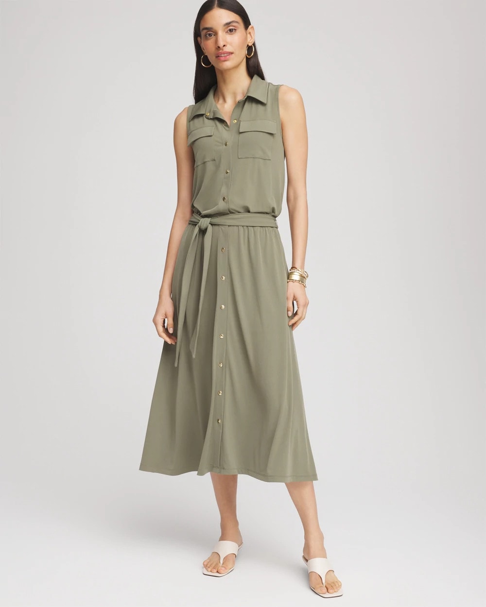 Chico's Online Dusty Olive Travelers™ Knit Sleeveless Shirtdress