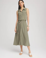 Chico's Online Dusty Olive Travelers™ Knit Sleeveless Shirtdress