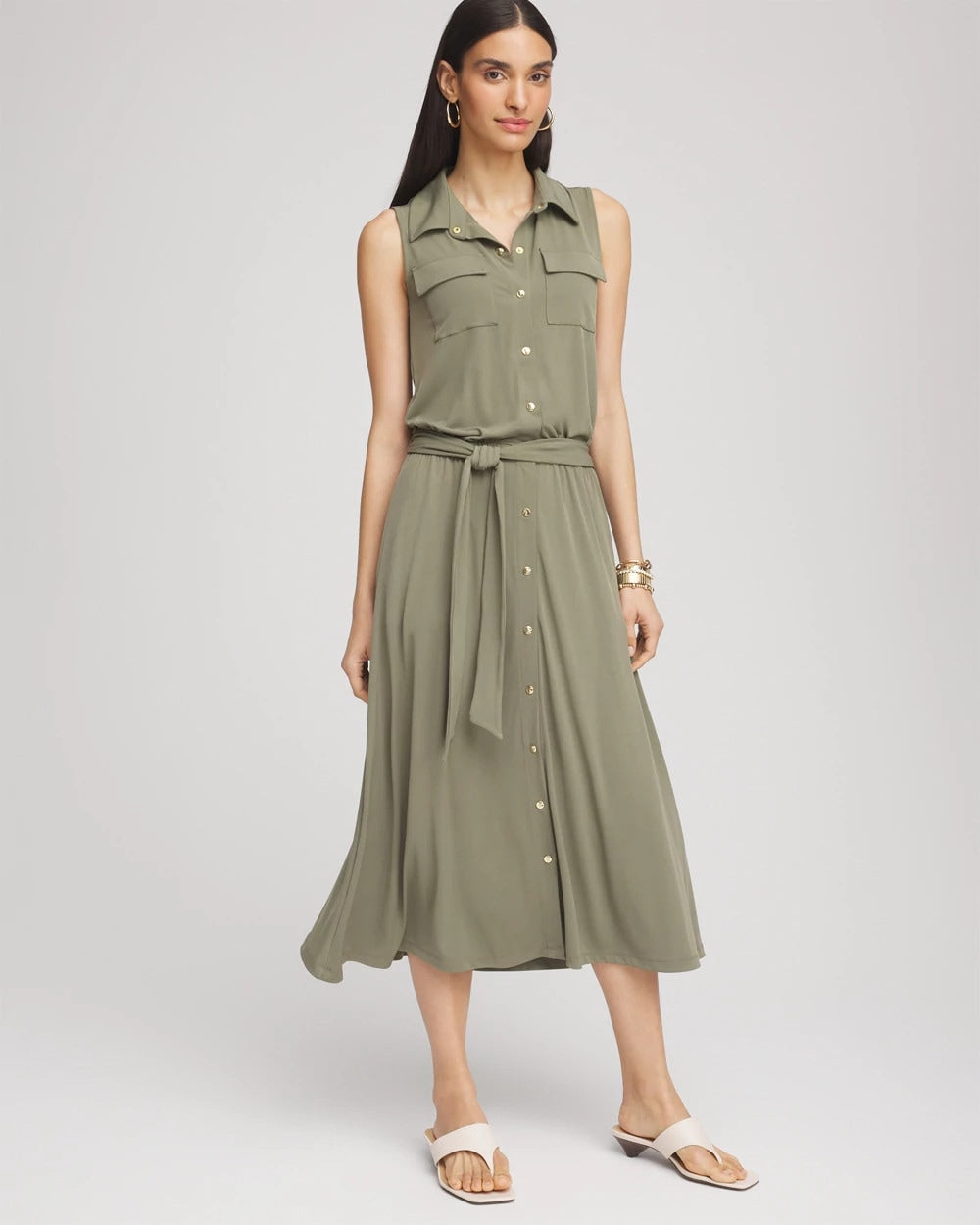 Chico's Online Dusty Olive Travelers™ Knit Sleeveless Shirtdress