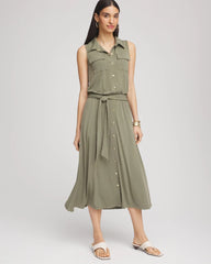 Chico's Online Dusty Olive Travelers™ Knit Sleeveless Shirtdress