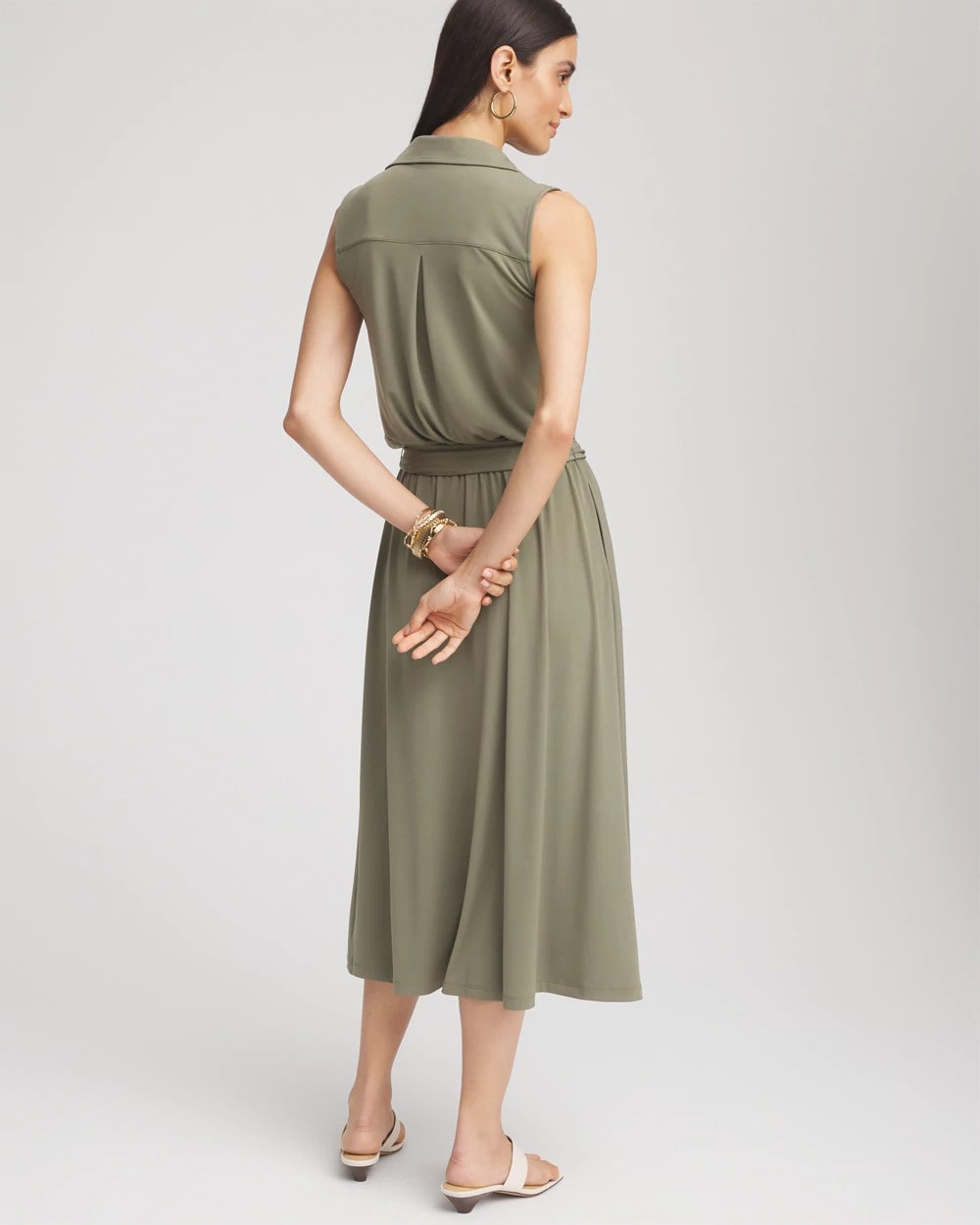 Chico's Online Dusty Olive Travelers™ Knit Sleeveless Shirtdress