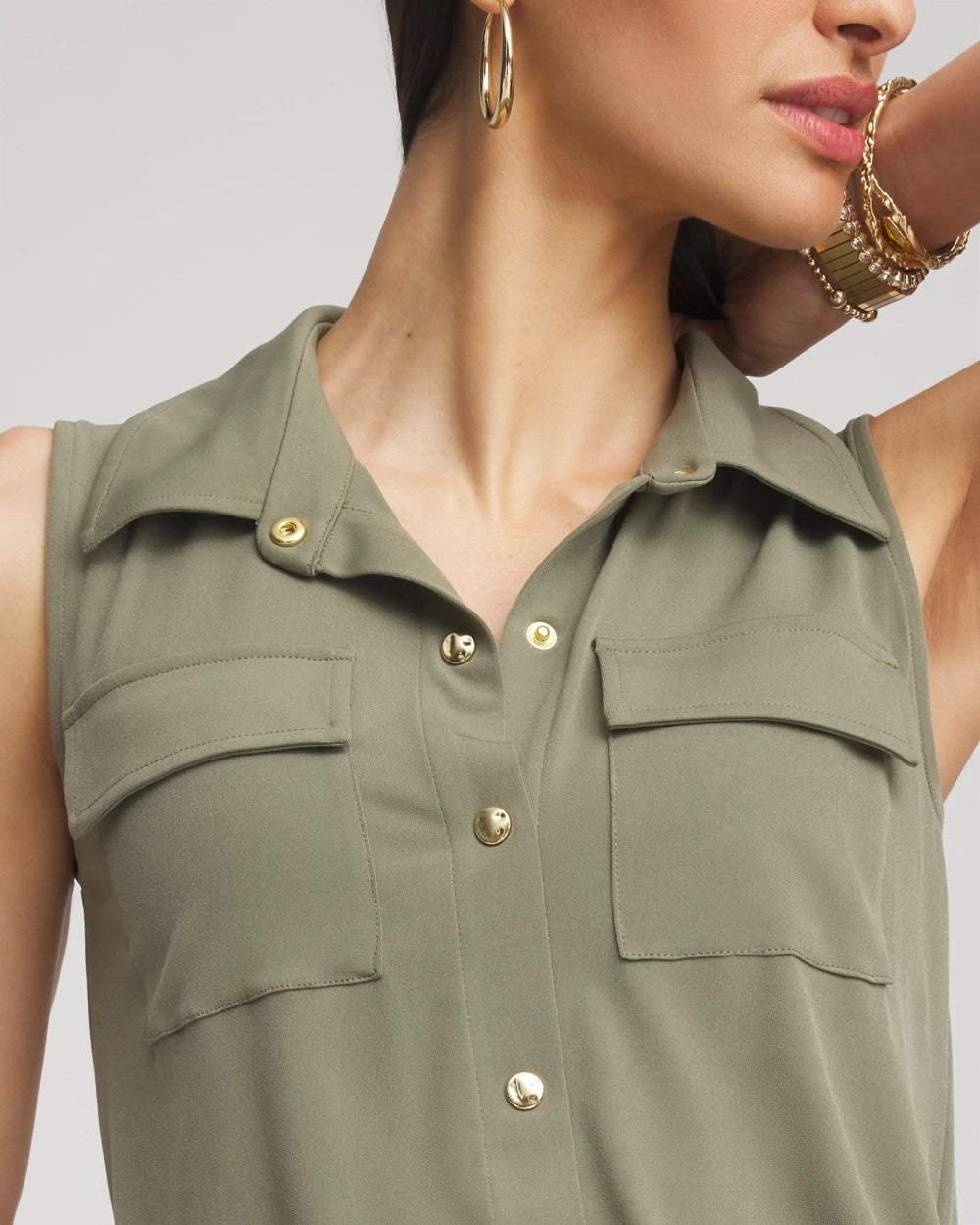 Chico's Online Dusty Olive Travelers™ Knit Sleeveless Shirtdress