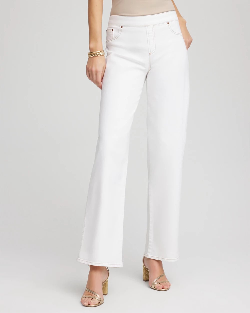 Chico's Sale Natural Seeded Petite Seeded Pull-On Wide-Leg Jeans