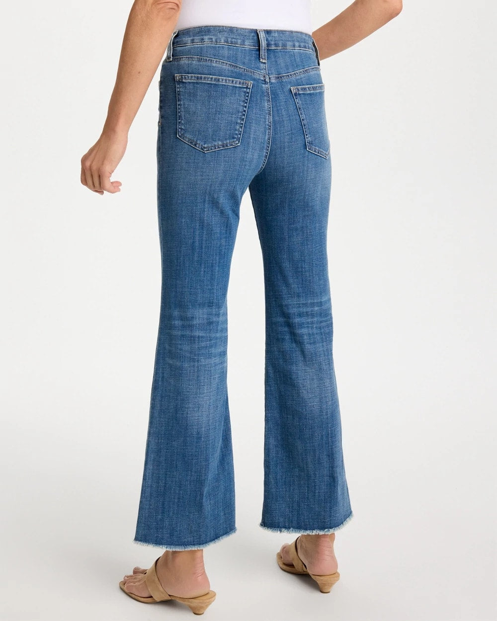 Chico's Discount Jessamine Indigo Girlfriend Frayed Flared Jeans