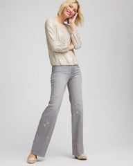 Chico's Outlet Le Havre Wash Rose Gold Embellished Girlfriend Flared Jeans