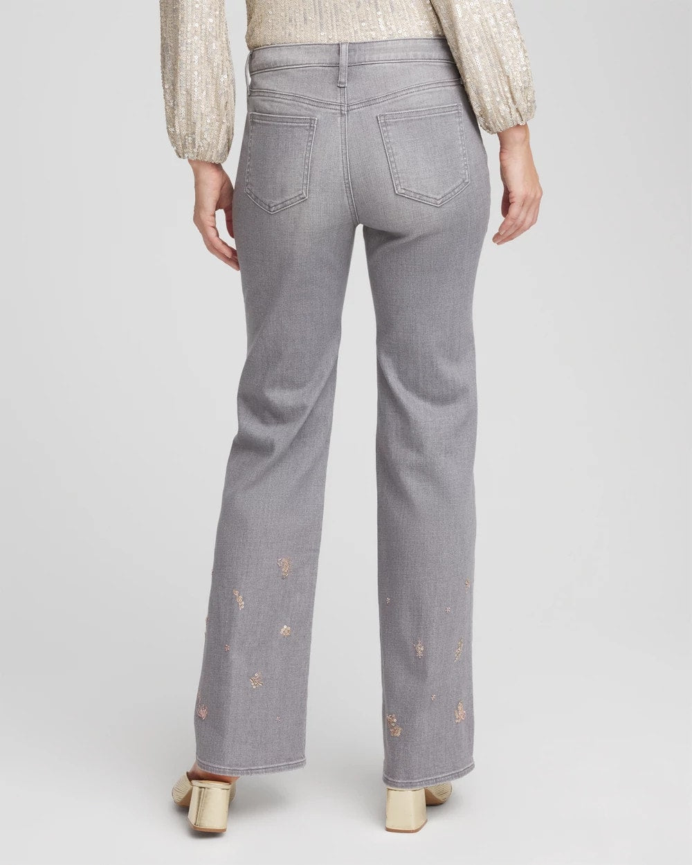 Chico's Outlet Le Havre Wash Rose Gold Embellished Girlfriend Flared Jeans