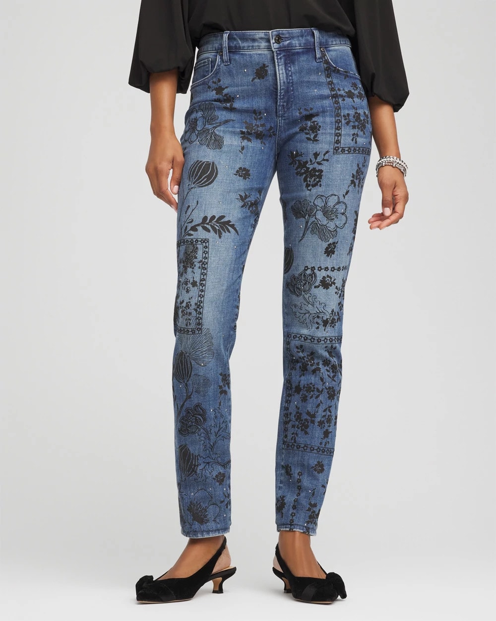 Chico's Sale Emilia Indigo Mixed-Media Girlfriend Slim Ankle Jeans