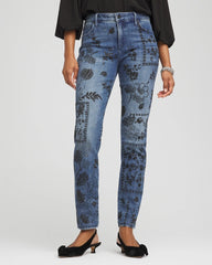 Chico's Sale Emilia Indigo Mixed-Media Girlfriend Slim Ankle Jeans