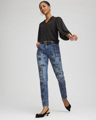 Chico's Sale Emilia Indigo Mixed-Media Girlfriend Slim Ankle Jeans