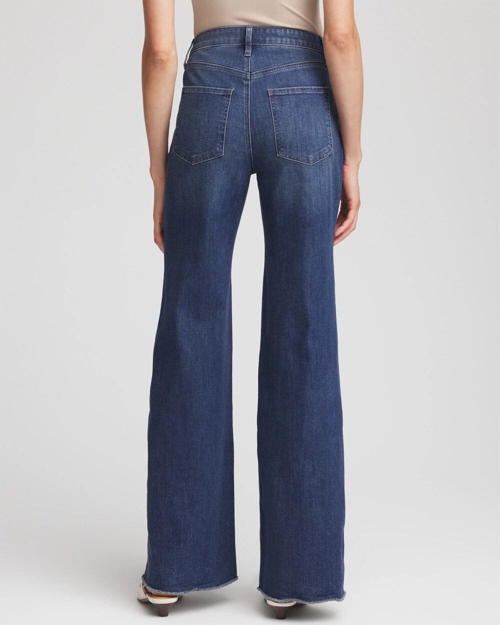 Chico's On Sale Irvina Indigo Embellished Frayed Flared-Leg Jeans