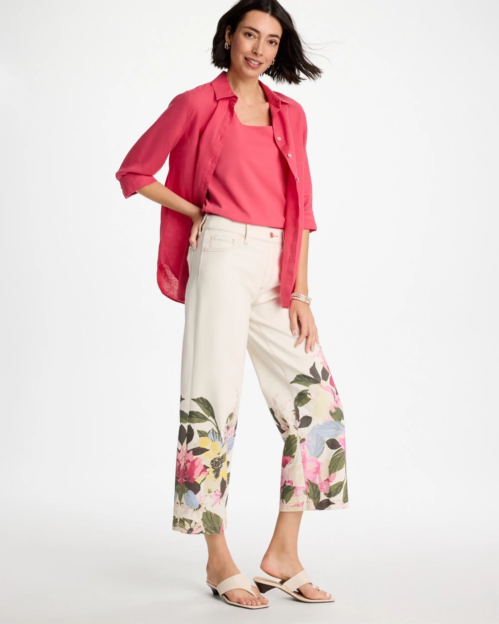 Chico's Online Sea Salt Printed Pull-On Wide Crop Jeans