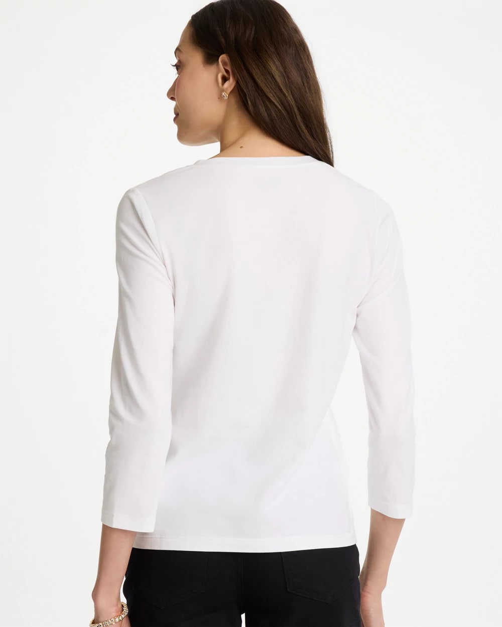 Chico's Discount Black Printed Cotton Stretch 3/4 Sleeve Tee