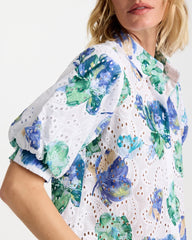 Chico's Sale Passport Blue Floral Paisley Eyelet Blouse