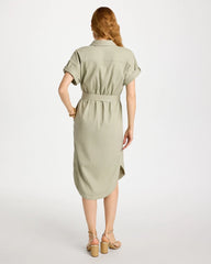 Chico's On Sale Seagrass Green Dolman Tie Hemp Denim Shirtdress