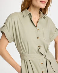 Chico's On Sale Seagrass Green Dolman Tie Hemp Denim Shirtdress