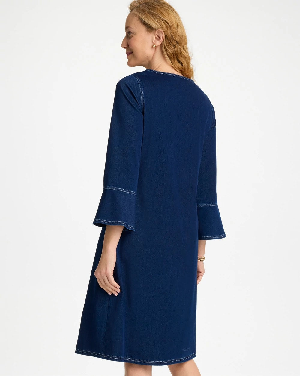 Chico's Outlet Indigo Bell Sleeve Knit Denim Dress