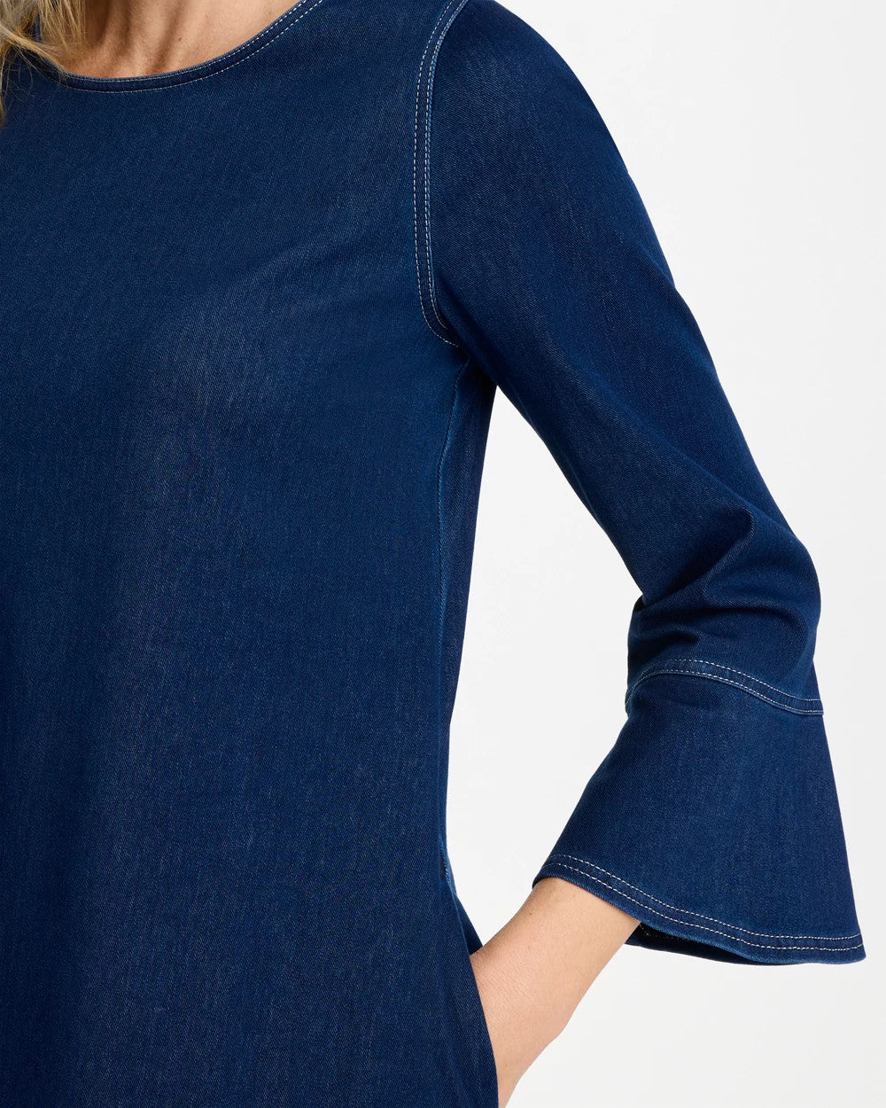Chico's Outlet Indigo Bell Sleeve Knit Denim Dress