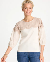 Chico's On Sale Ecru Lace Crochet Sleeve Tee