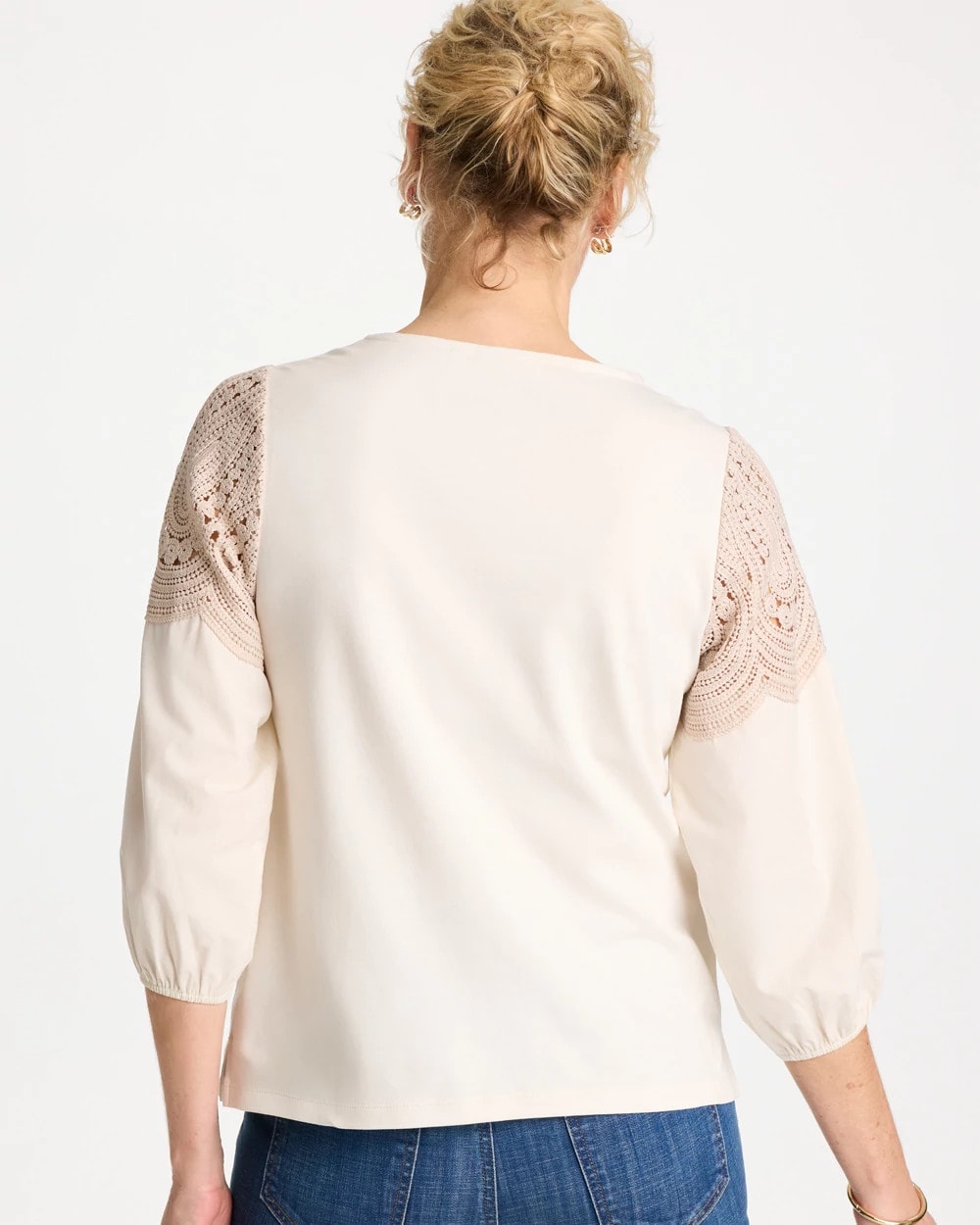 Chico's On Sale Ecru Lace Crochet Sleeve Tee