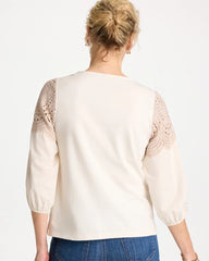 Chico's On Sale Ecru Lace Crochet Sleeve Tee