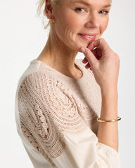 Chico's On Sale Ecru Lace Crochet Sleeve Tee
