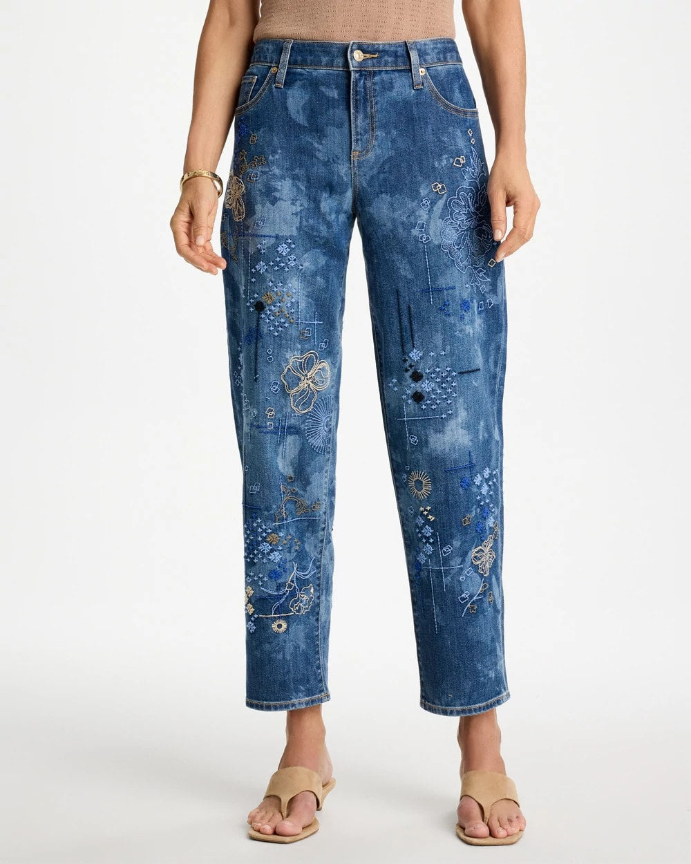 Chico's For Sale Daphne Indigo Relaxed Embroidered Boyfriend Jean