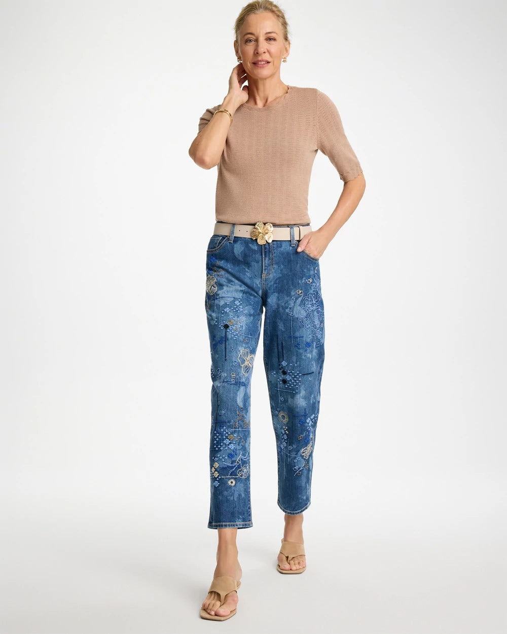 Chico's For Sale Daphne Indigo Relaxed Embroidered Boyfriend Jean