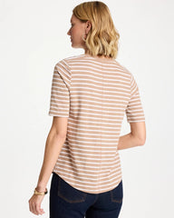 Chico's Discount Cattail Brown Striped Cotton Slub V-Neck Tee