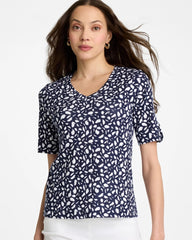 Chico's On Sale Passport Blue Printed Pima V-Neck Tee