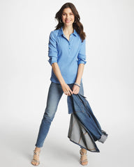 Chico's Online Tidal Blue Knit Woven Mix Rib Henley