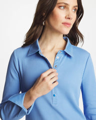 Chico's Online Tidal Blue Knit Woven Mix Rib Henley
