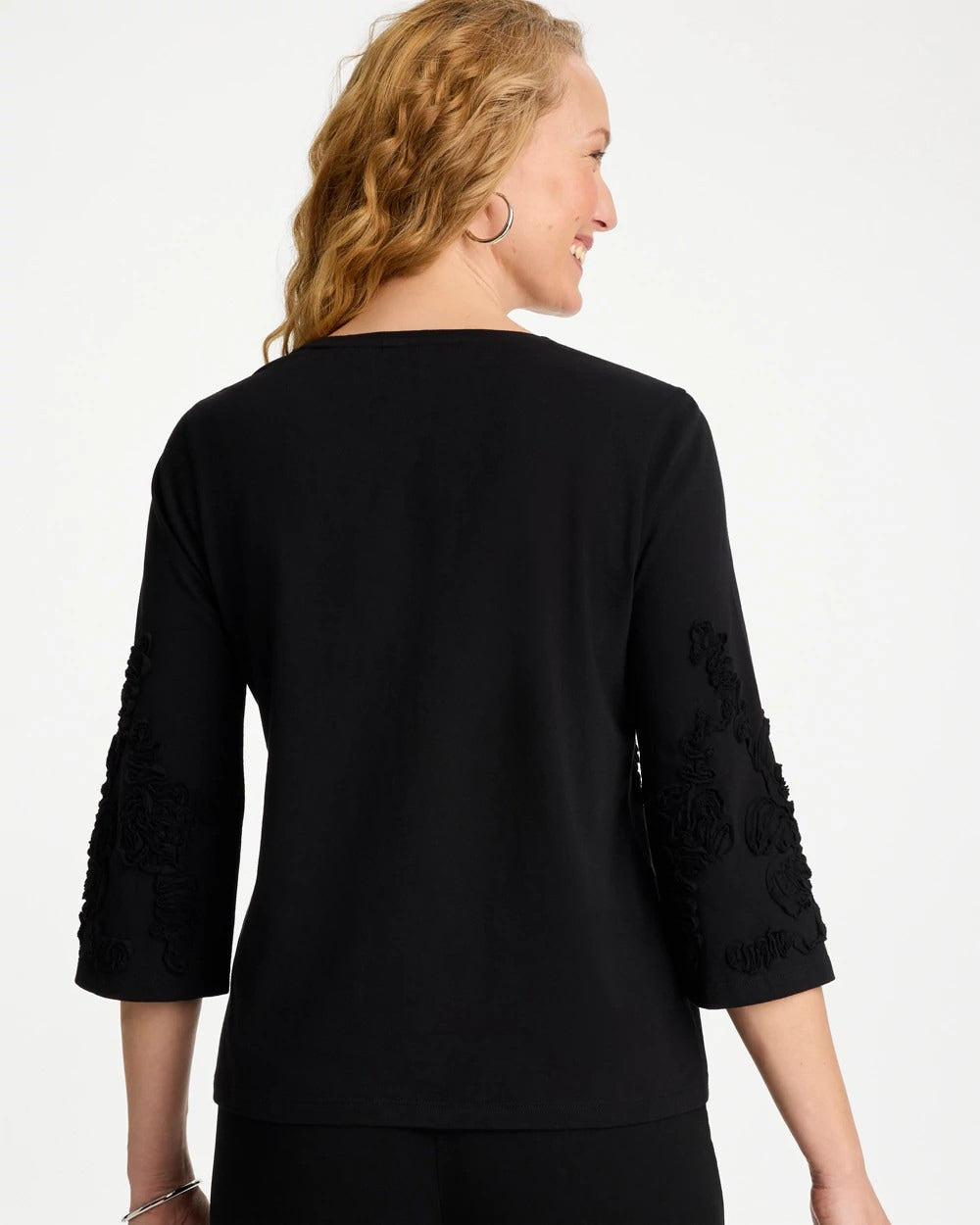 Chico's Discount Black Soutache Elbow Sleeve Tee