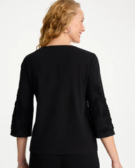 Chico's Discount Black Soutache Elbow Sleeve Tee