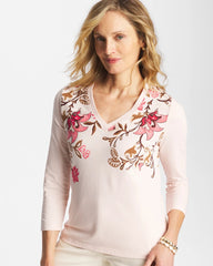 Chico's Outlet Siesta Rose Stretch-Cotton 3/4 Sleeve Perfect Tee