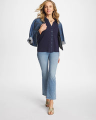 Chico's Discount Passport Blue Collared Rib Mix Henley