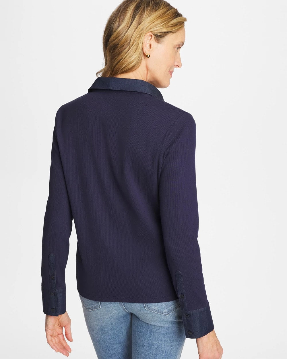 Chico's Discount Passport Blue Collared Rib Mix Henley
