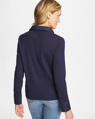 Chico's Discount Passport Blue Collared Rib Mix Henley