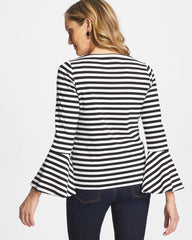 Chico's On Sale Black Striped Rib Knit Bell Sleeve Top