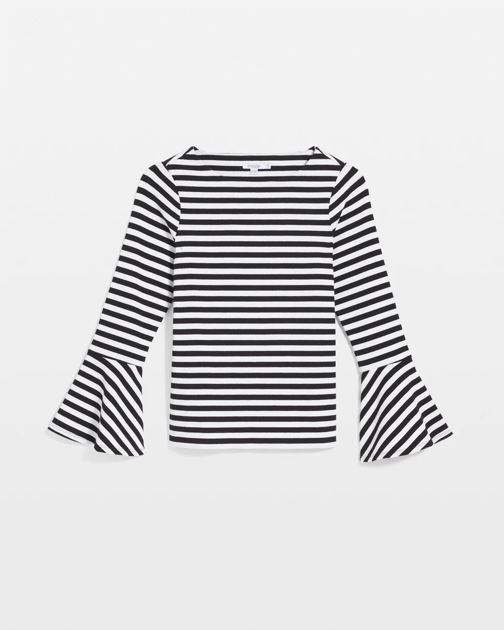 Chico's On Sale Black Striped Rib Knit Bell Sleeve Top