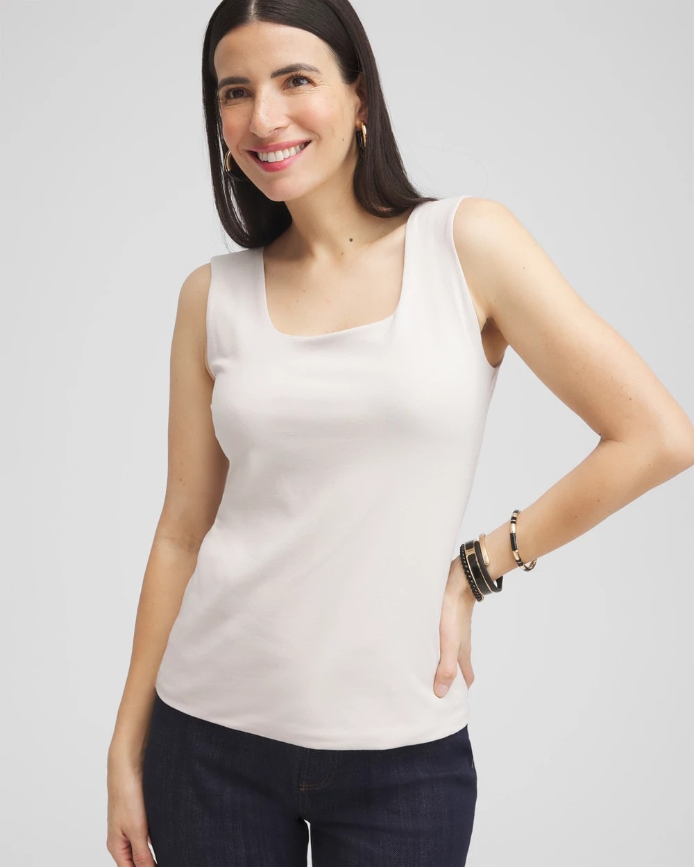 Chico's Sale Smokey Taupe Contour Cotton™ Square Neck Tank