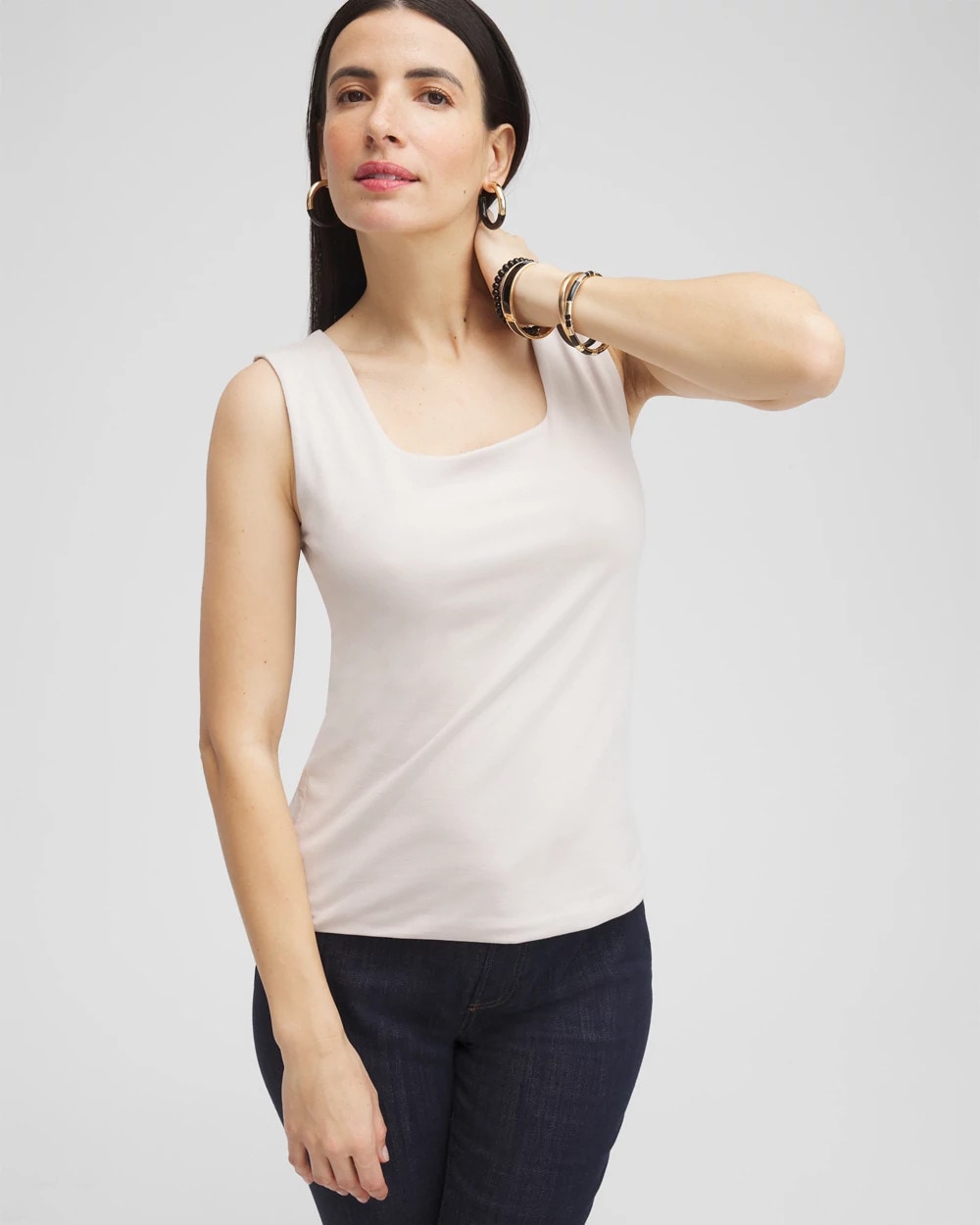 Chico's Sale Smokey Taupe Contour Cotton™ Square Neck Tank