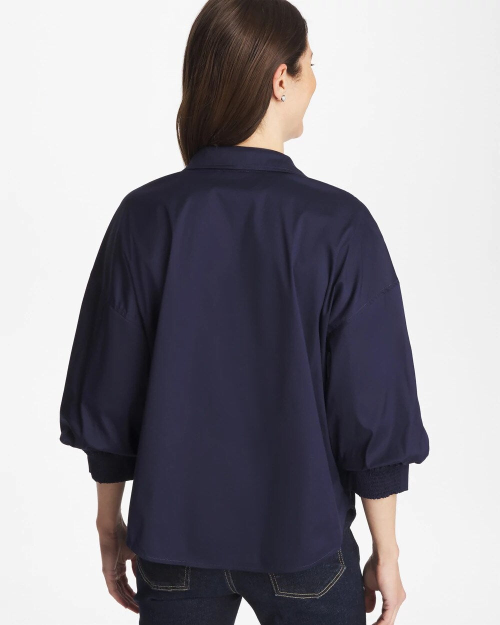 Chico's On Sale Passport Blue Poplin Billow Sleeve Blouse