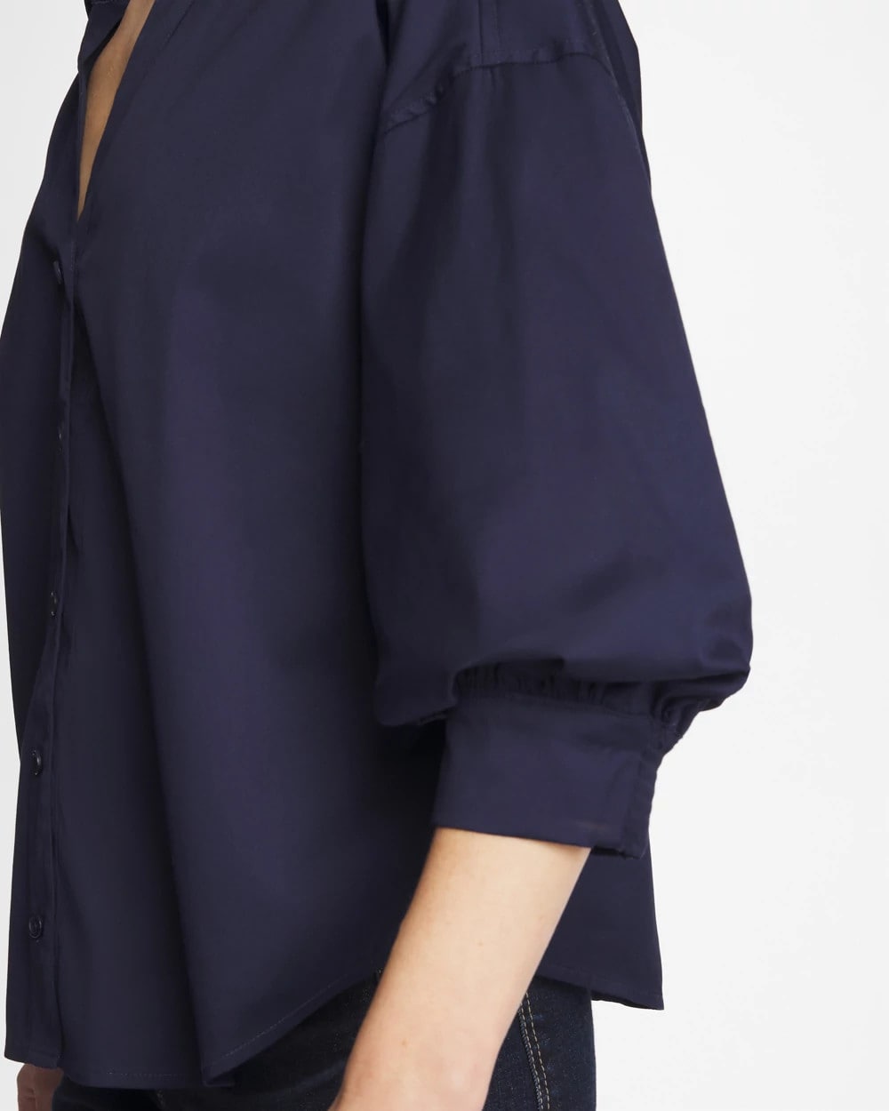 Chico's On Sale Passport Blue Poplin Billow Sleeve Blouse