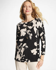 Chico's For Sale Black Blossom Matte Jersey Button Tunic